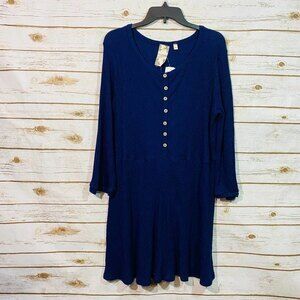 Blu-Pepper Women's Midi dress Size L Blue Long Sleeve Round Neck Size L